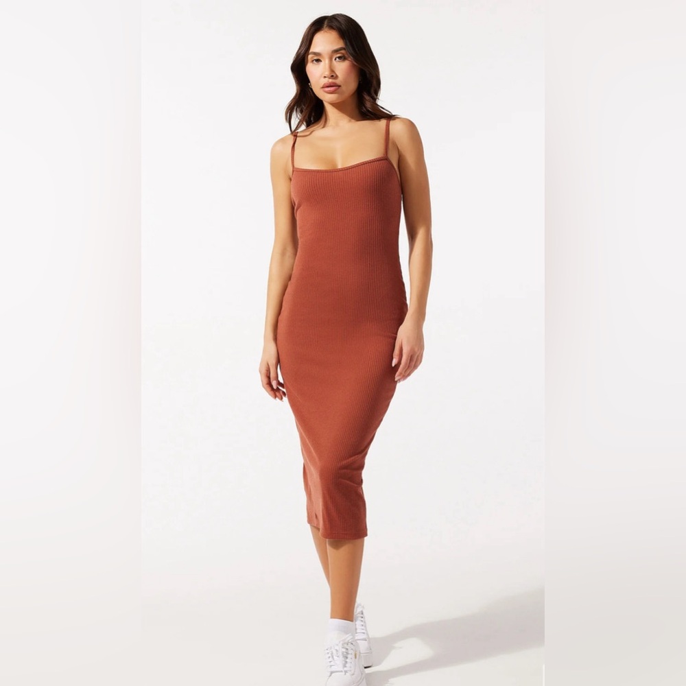 NEW RARE SAVAGE X FENTY Essential Rib Midi Dress in Smoky Brown - Size LARGE